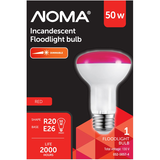 NOMA R20 E26 Base Dimmable Incandescent Flood Light Bulb, Red, 50W Front_Flat