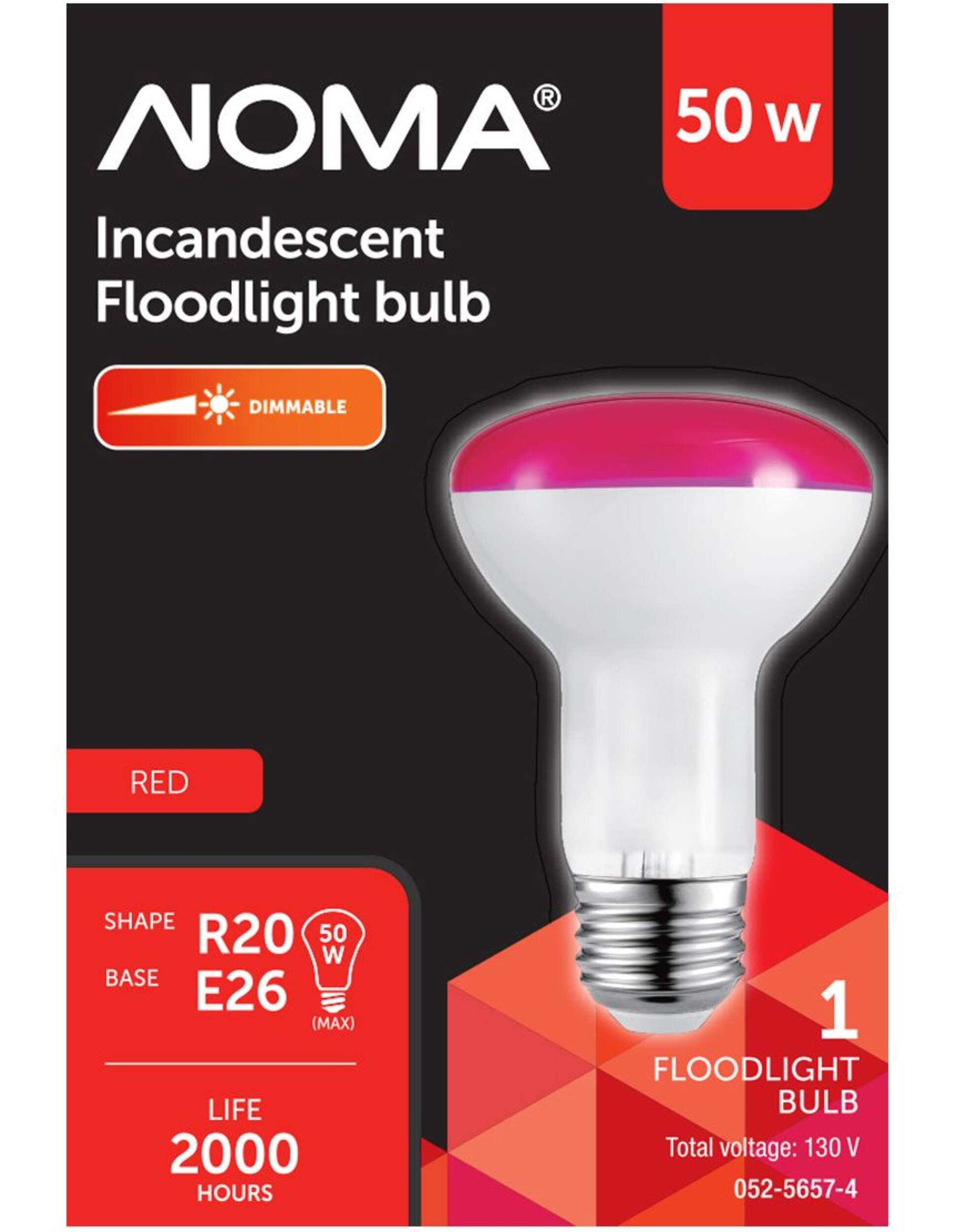 NOMA R20 E26 Base Dimmable Incandescent Flood Light Bulb, Red, 50W Front_Flat
