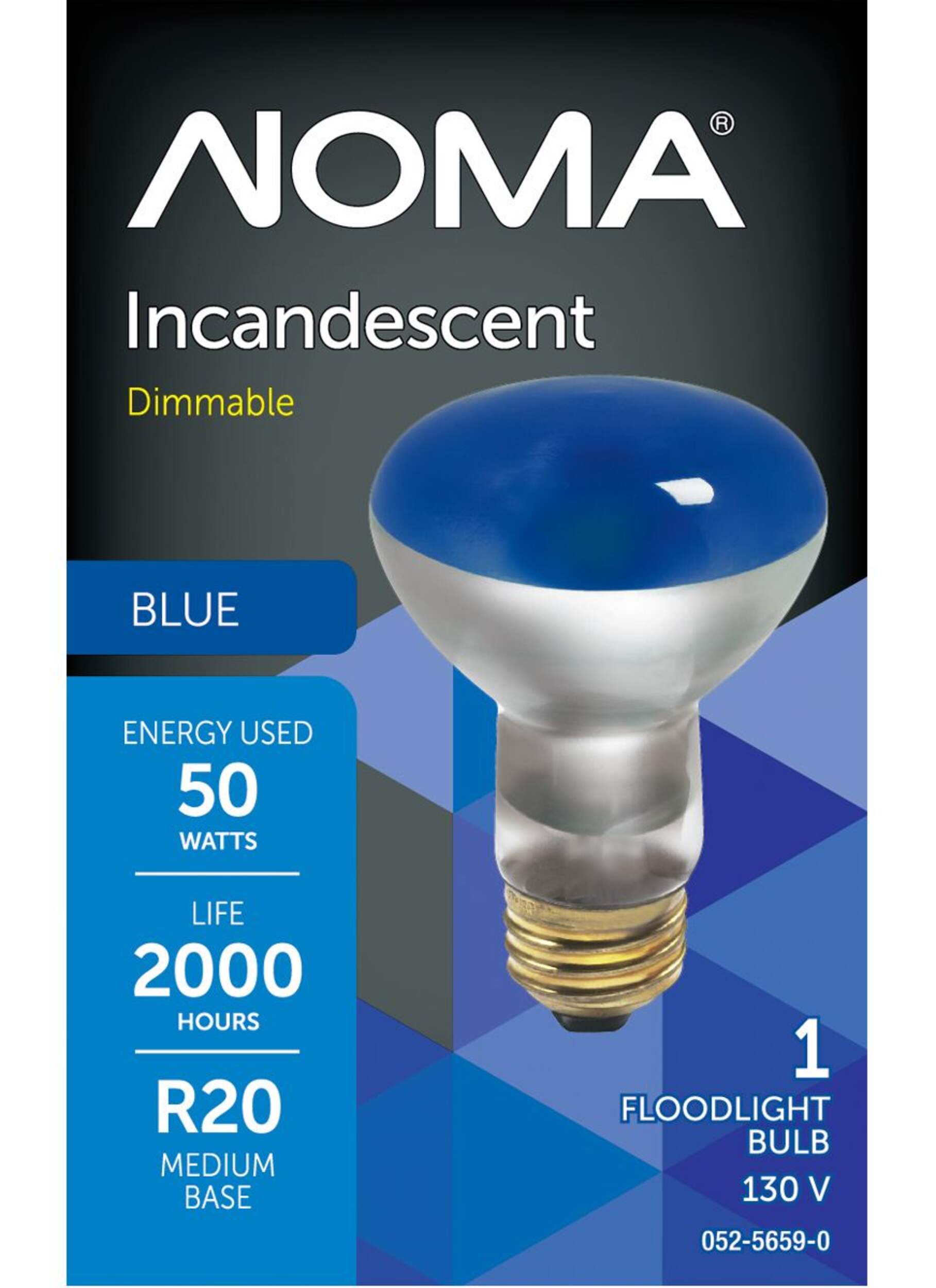 NOMA R20 E26 Base Dimmable Incandescent Flood Light Bulb, Blue, 50W Front_Flat