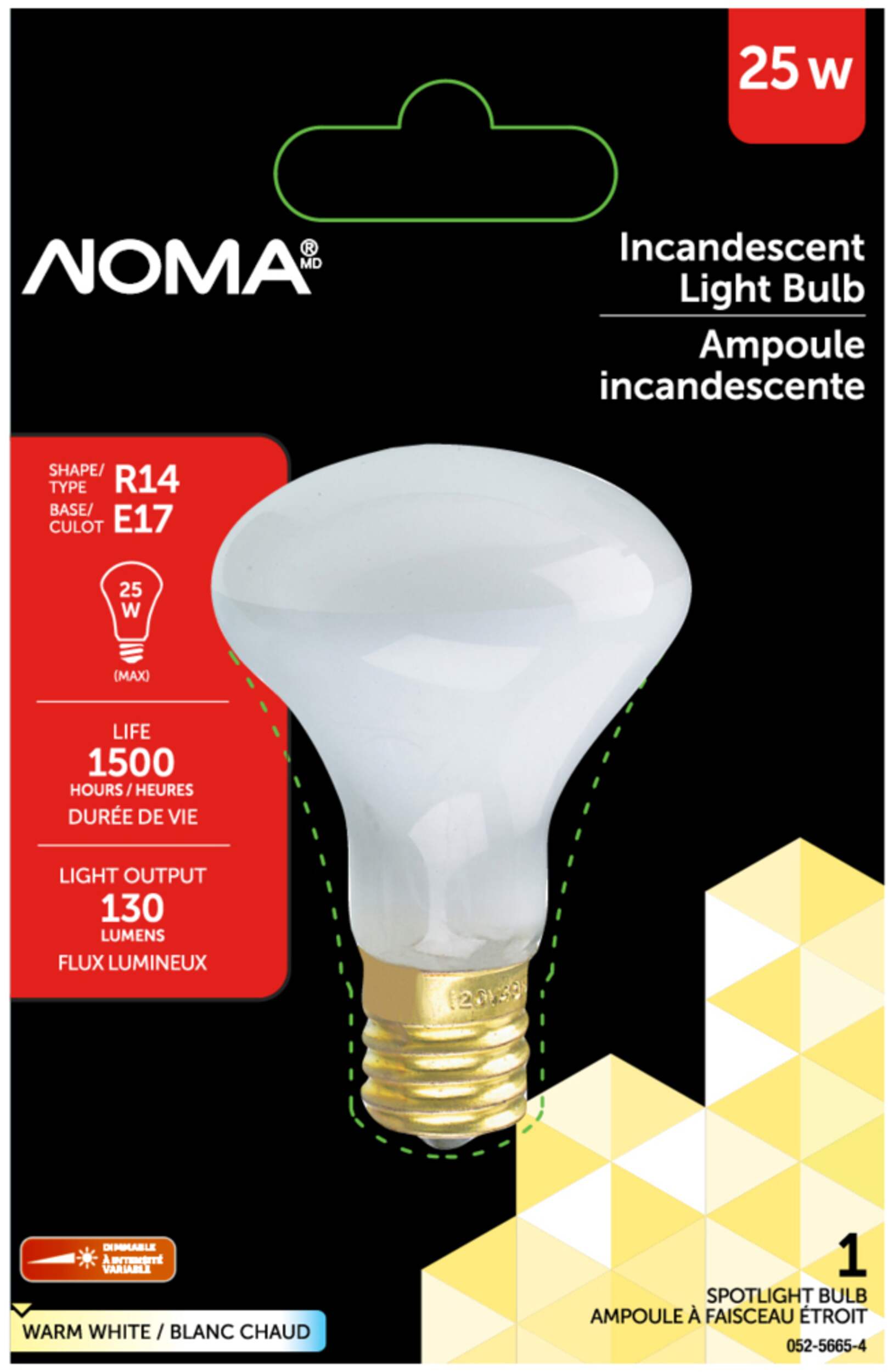 NOMA R14 E17 Base Accent Spotlight Dimmable Light Bulb, 2700K, 130