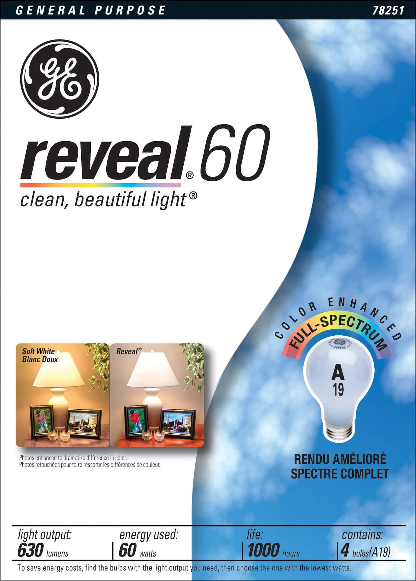 GE Reveal 60W A19 Incandescent Bulbs, 4-pk | Canadian Tire