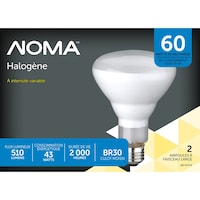 NOMA BR30 E26 Base Dimmable Halogen Flood Light Bulbs, 2700K, 610 Lumens, Soft White, 65W, 2-pk Front_Flat