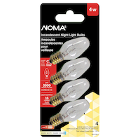 NOMA C7 E12 Base, Dimmable Incandescent Light Bulbs, 16 Lumens, Warm White, 4W, 4-pk Front_Flat