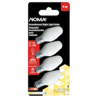 NOMA C7 E12 Base Night Dimmable Incandescent Light Bulbs, 12 Lumens, Warm White, 4W, 4-pk Front_Flat