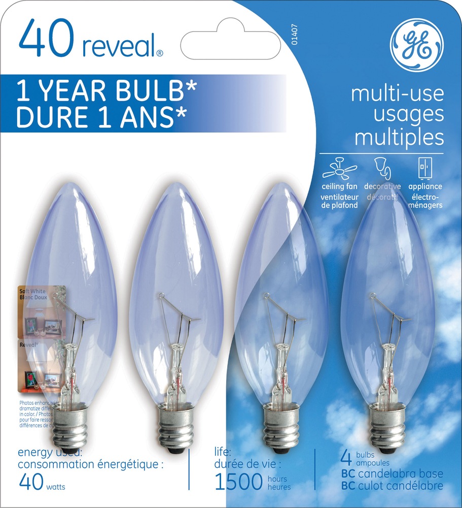 GE MultiUse Reveal Candelabra Base Light Bulbs, 4pk Canadian Tire