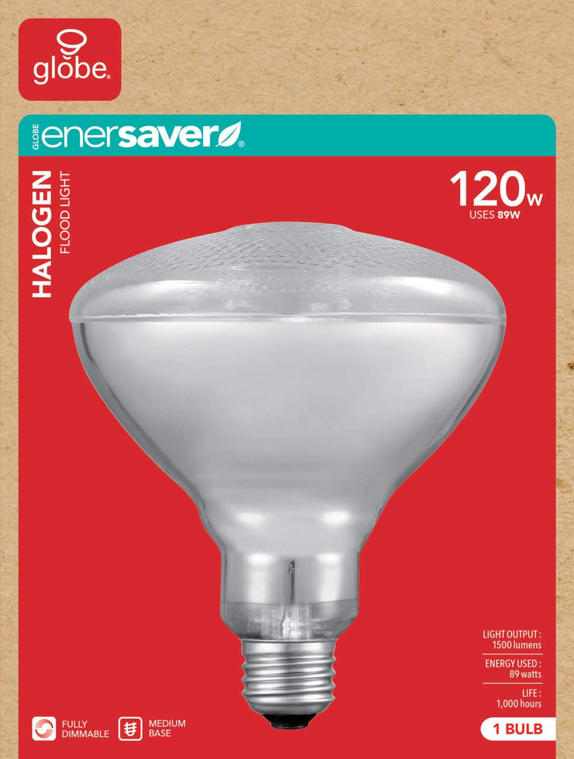 Ampoule pour projecteur halogène à culot E26 à intensité variable Globe BR38, 2700K, 1500 lumens, blanc doux, 120 W Front_Flat