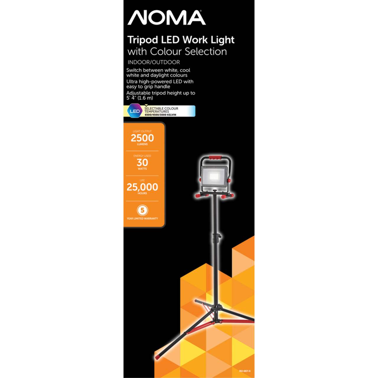 NOMA Tripod LED Work Light, 2500 Lumens, Weather Resistant, Multi-Colour,  5-ft, 28W