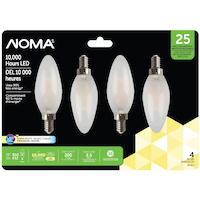 NOMA B10 E12 Base Non-Dimmable LED Light Bulbs, 3000K, 200 Lumens, Warm White, 25W, 4-pk