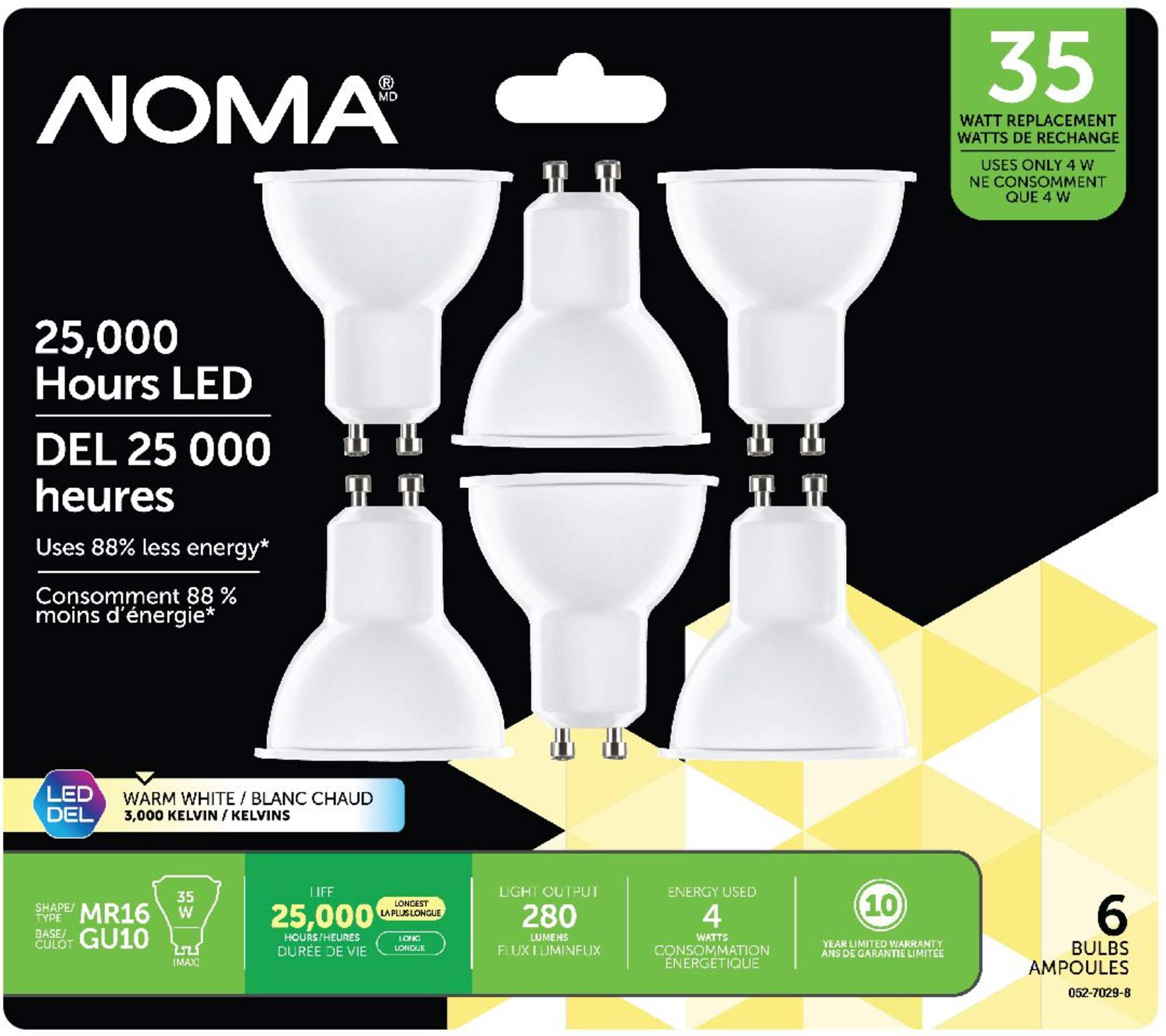 NOMA MR16 GU10 Base Non-Dimmable LED Bulbs, 280 Lumens, 3000K, 35W, 6-pk Front_Flat