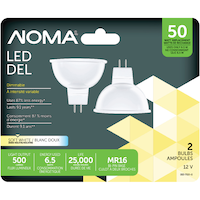 NOMA MR16 Bi-Pin Base Dimmable LED Flood Light Bulbs, 3000K 500 Lumens, Soft White, 50W, 2-pk Front_Flat