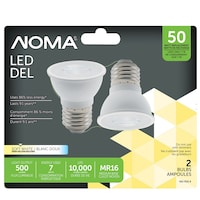 NOMA MR16 E26 Base Non-Dimmable LED Flood Light Bulbs, 3000K 500 Lumens, Soft White, 50W, 2-pk Front_Flat