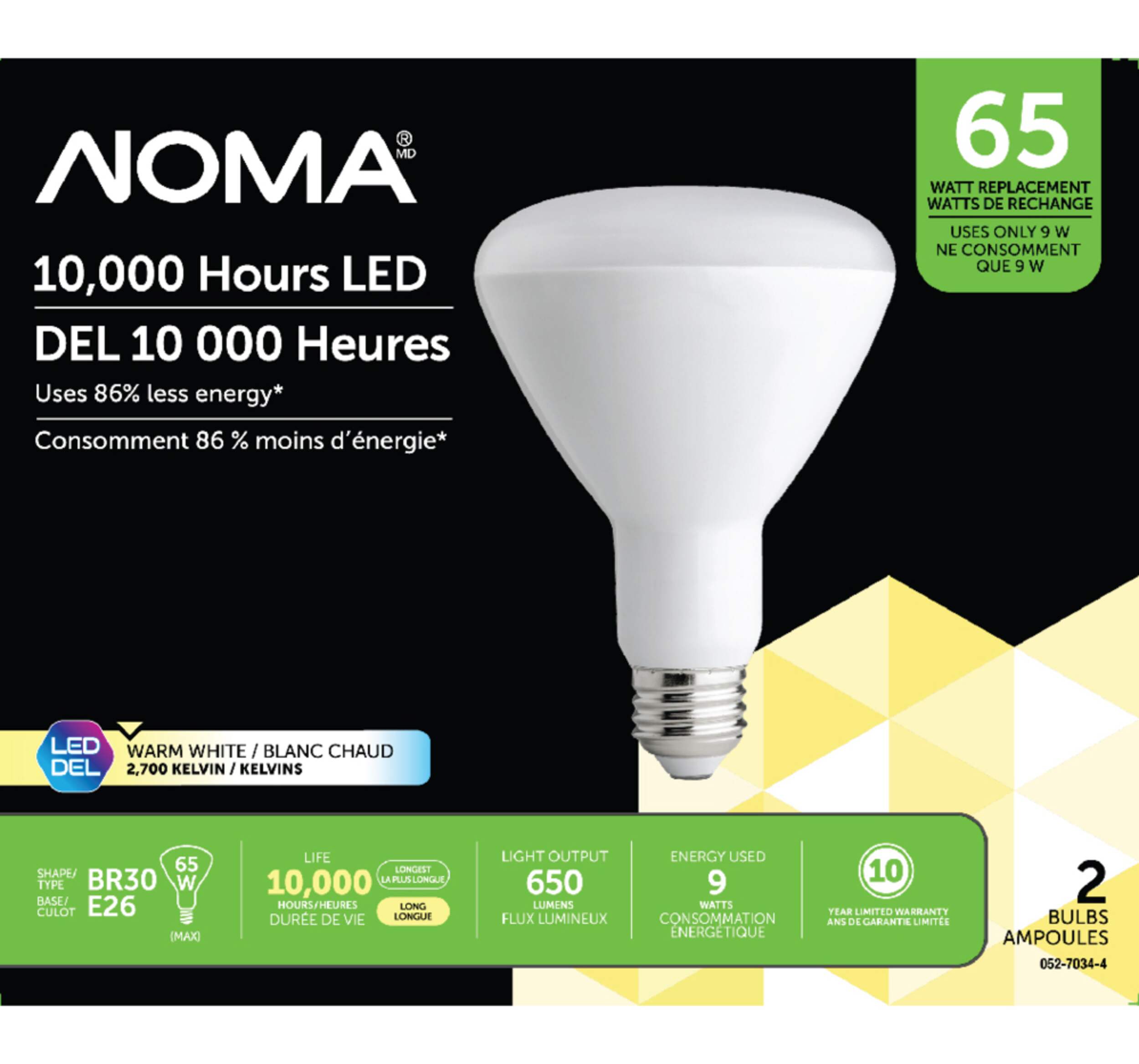 NOMA BR30 E26 Base Non-Dimmable LED Flood Light Bulbs, 650 Lumens, Assorted Colours, 65W, 2-Pk Front_Flat