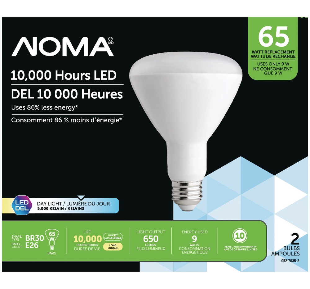 NOMA BR30 E26 Base NonDimmable LED Flood Light Bulbs, 5000K, 650