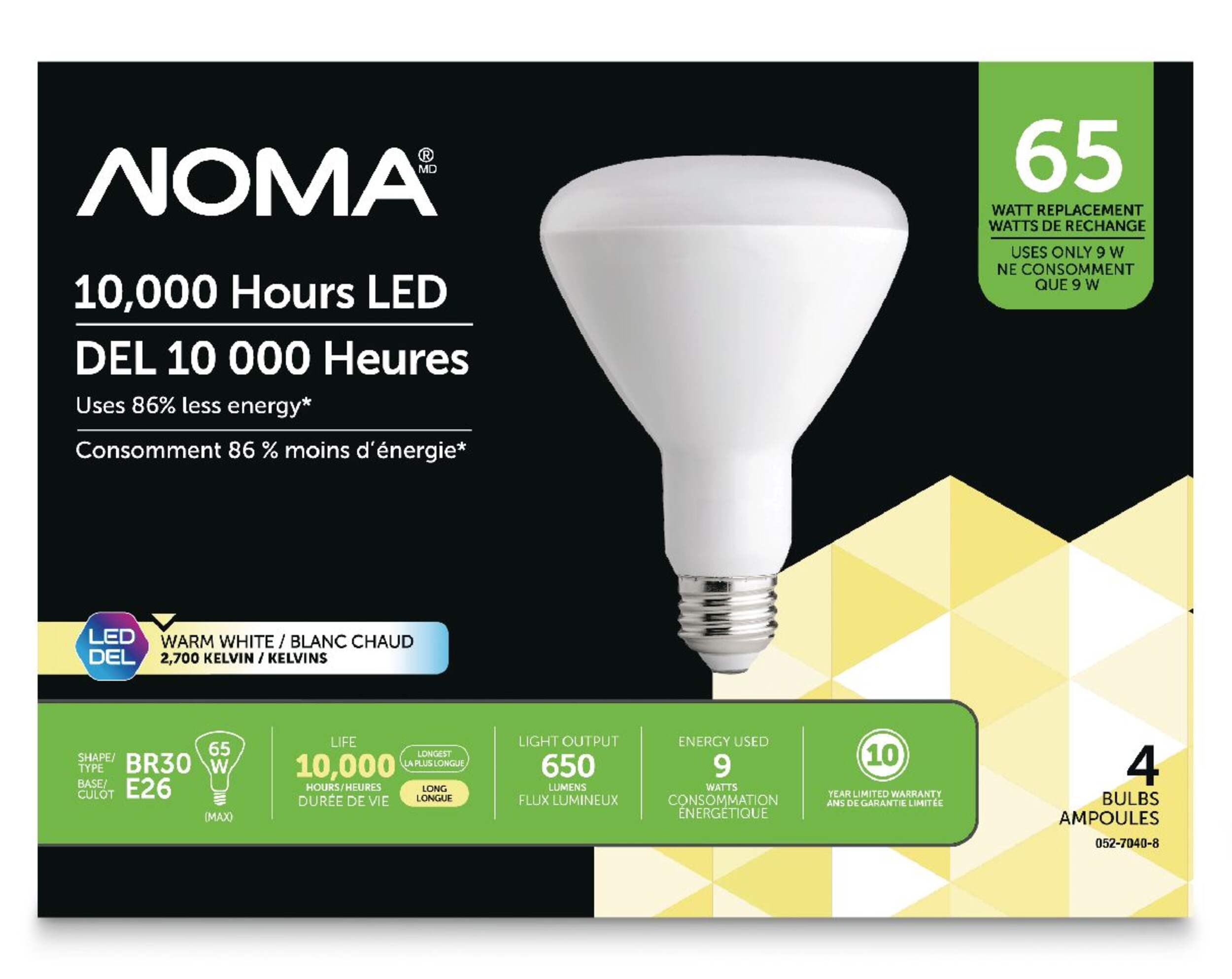 NOMA LED BR30 65 Watt Replacement, 10,000 Hours LED Bulbs, Warm White, 4-pk Front_Flat