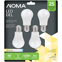NOMA A15 E26 Base Indoor Non-Dimmable LED Light Bulbs, 2700K, 200 Lumens, Soft White, 25W, 4-pk Front_Flat