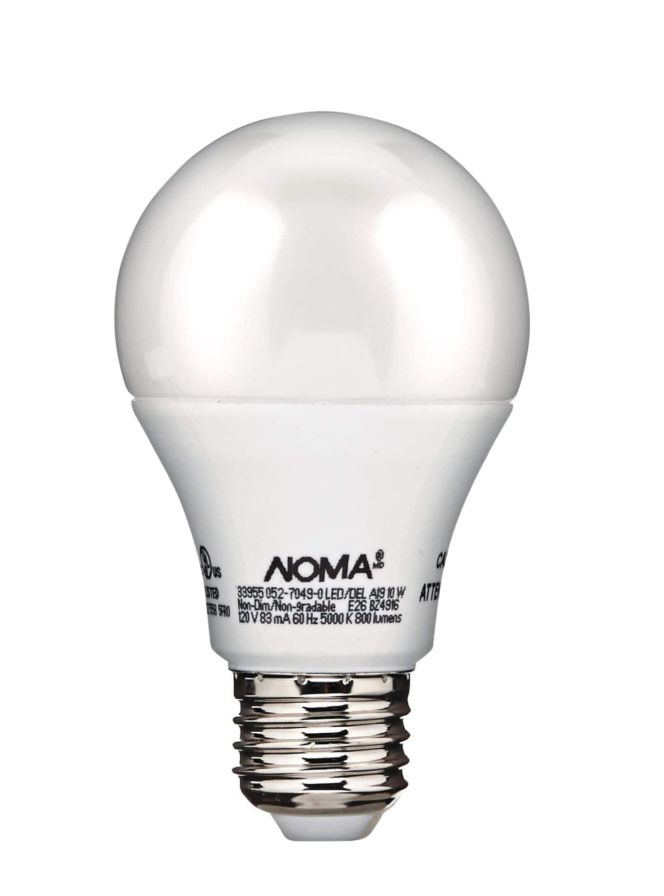 NOMA A19 E26 Base Household Non-Dimmable LED Light Bulbs, 5000K