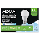 NOMA A19 E26 Base Household Non-Dimmable LED Light Bulbs, 5000K, 800 Lumens, Daylight, 60W, 6-pk Front_Flat