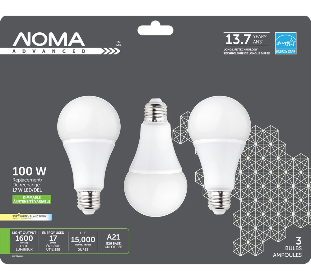 Ampoule à DEL NOMA A21, 100 W, intensité variable, blanc doux, paq. 3