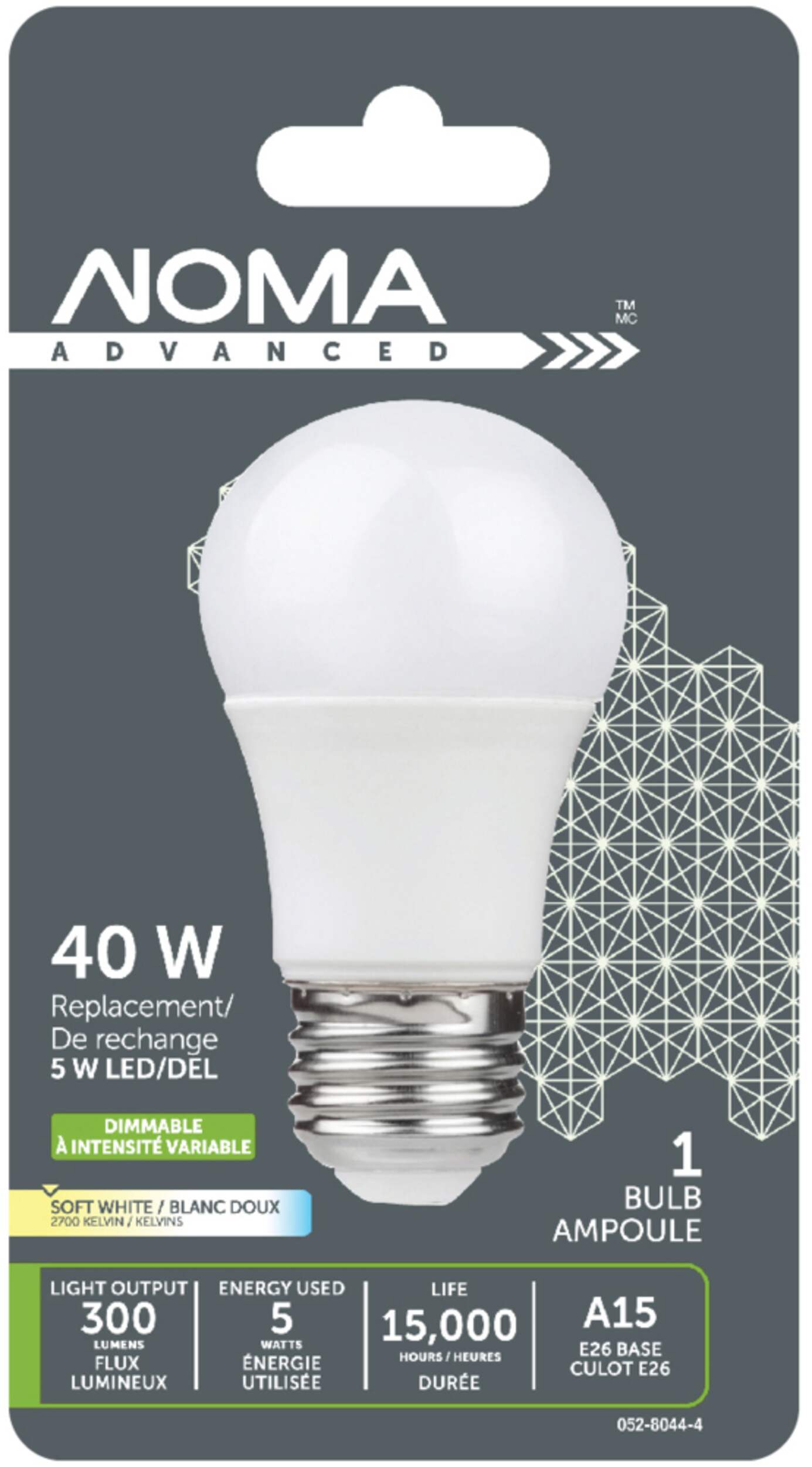 NOMA Advanced Dimmable A15 E26 LED Fridge Light Bulb, Soft White, 40W Front_Flat