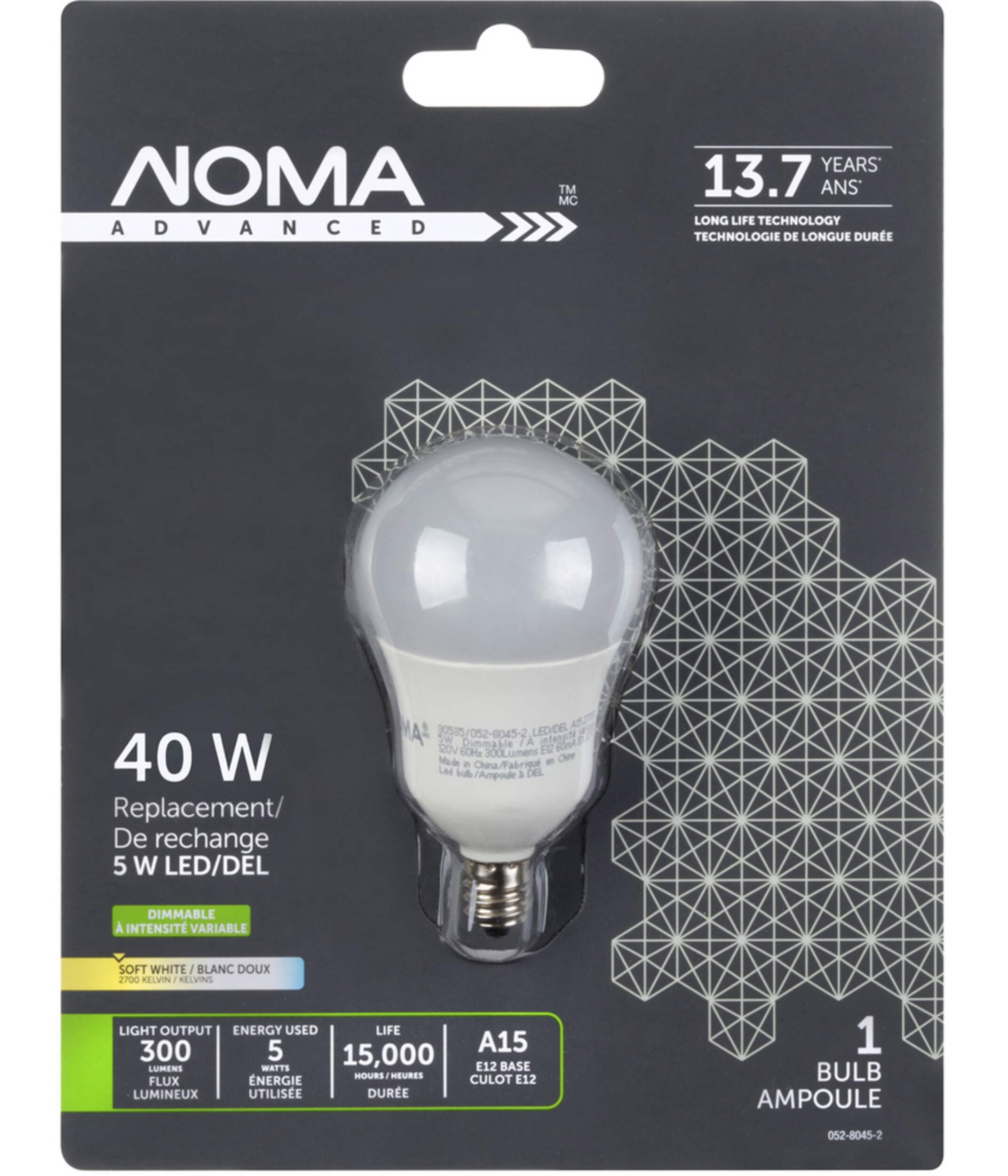 Ampoule à DEL NOMA A15, 40 W, culot E12, intensité variable, blanc doux
