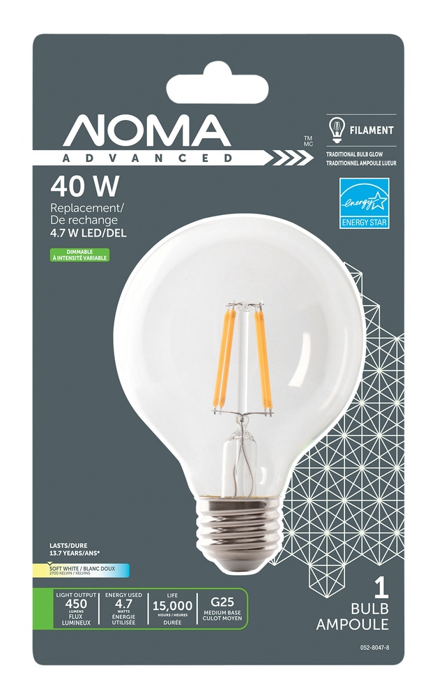 NOMA LED G25 40W E26 Base Filament Clear Dimmable Soft White Bulb