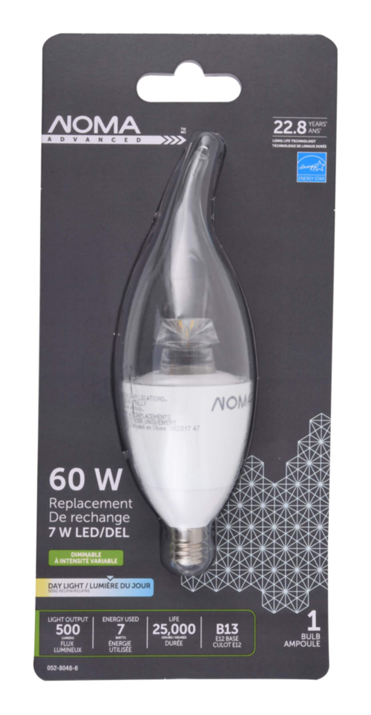 NOMA LED Chandelier 60W Dimmable Daylight Bulb Front_Flat