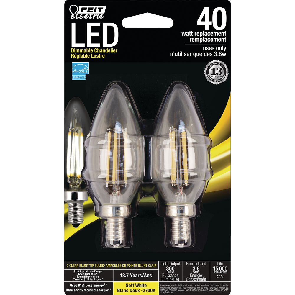 Noma LED Chandelier 40W E12 Base Torpedo Clear Dimmable Soft White Bulb