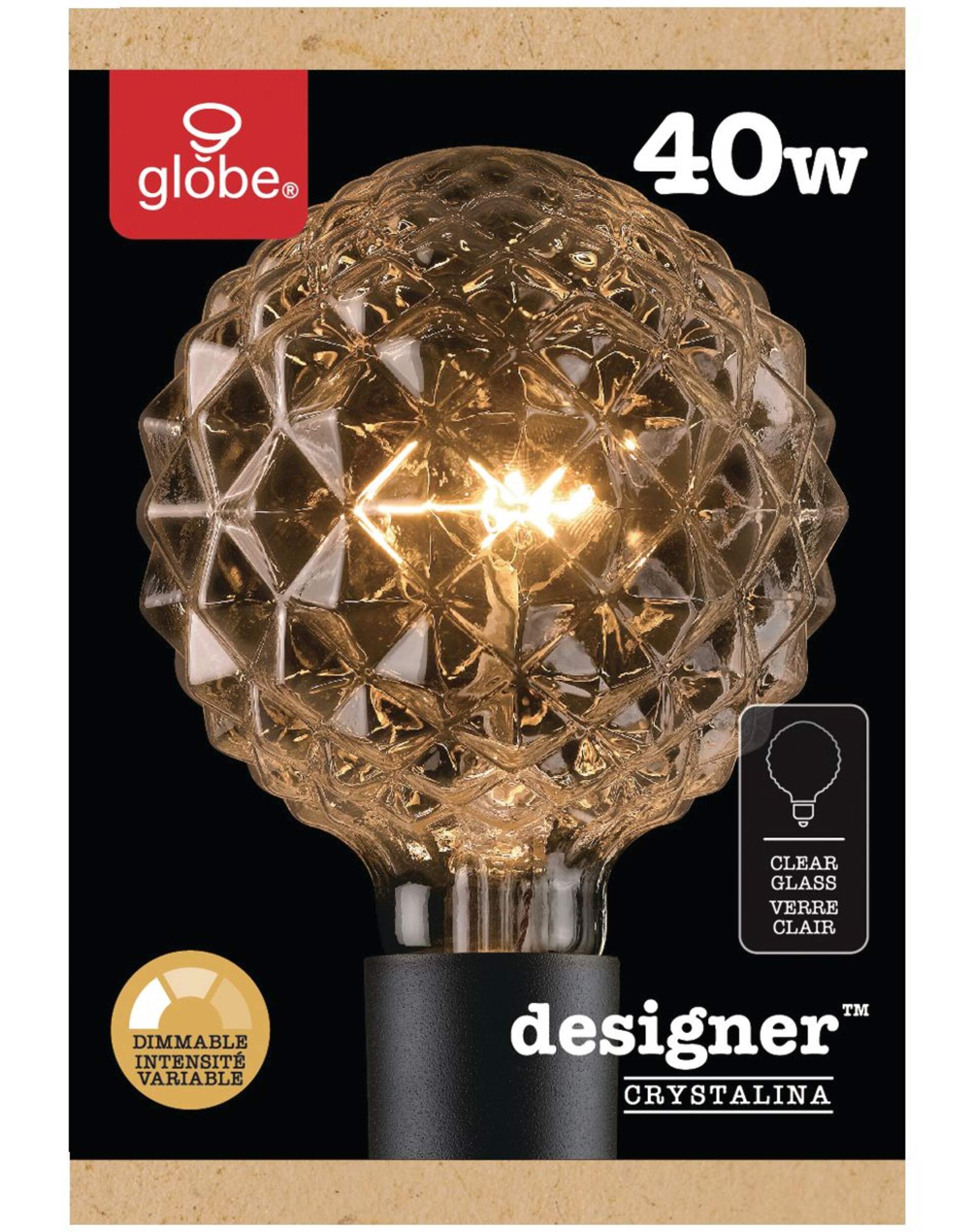 Globe Electric Clear Glass Dimmable Incandescent Light Bulb, 220 Lumens, Soft White, 40W Front_Flat
