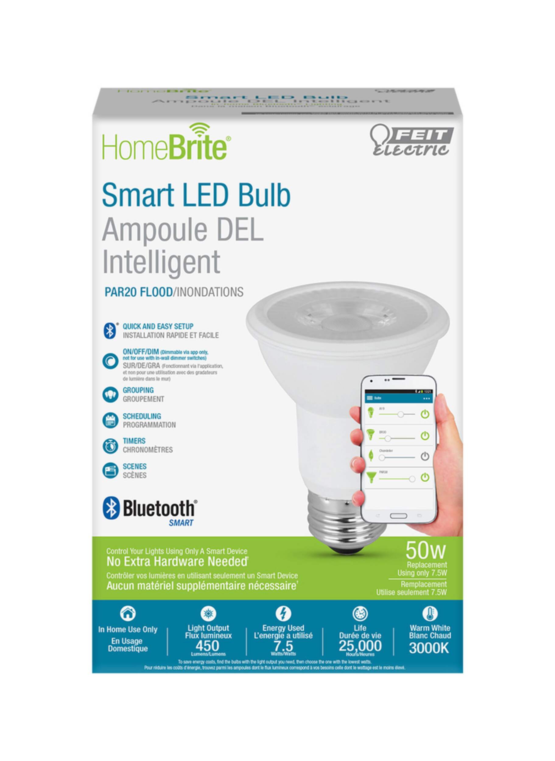 Feit Electric Homebrite LED Par20 Dimmable Smart Light Bulb, Soft White Front_Elevated