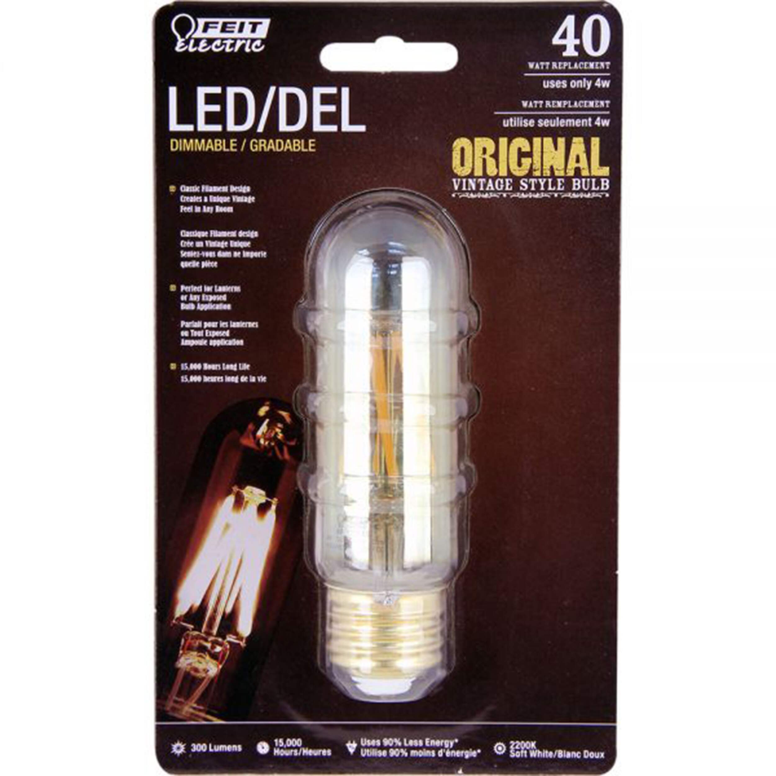 Ampoule ancienne à DEL Feit T10 à intensité variable Front_Flat