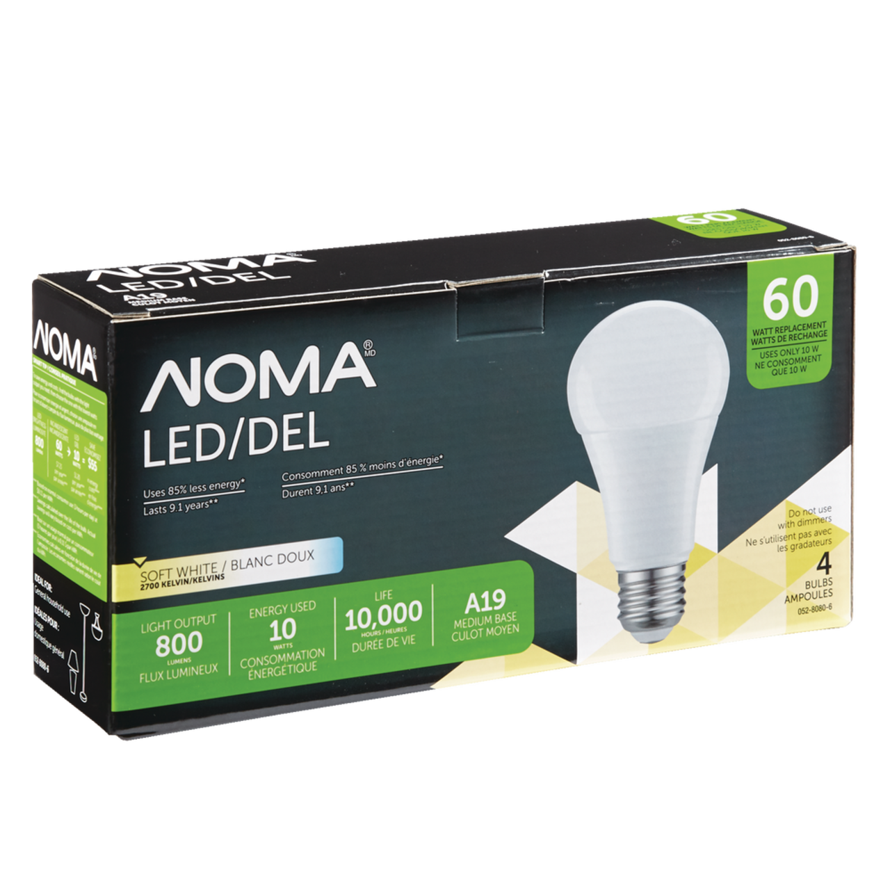 Ampoules à DEL à intensité variable à culot E12 NOMA BA10, 2700K, 500  lumens, blanc chaud, 60 W, paq. 4