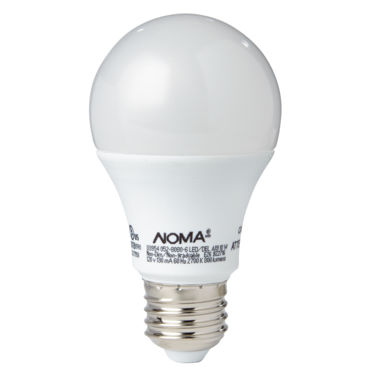 NOMA A19 E26 Base Non-Dimmable LED Light Bulbs, 800 Lumens, Soft