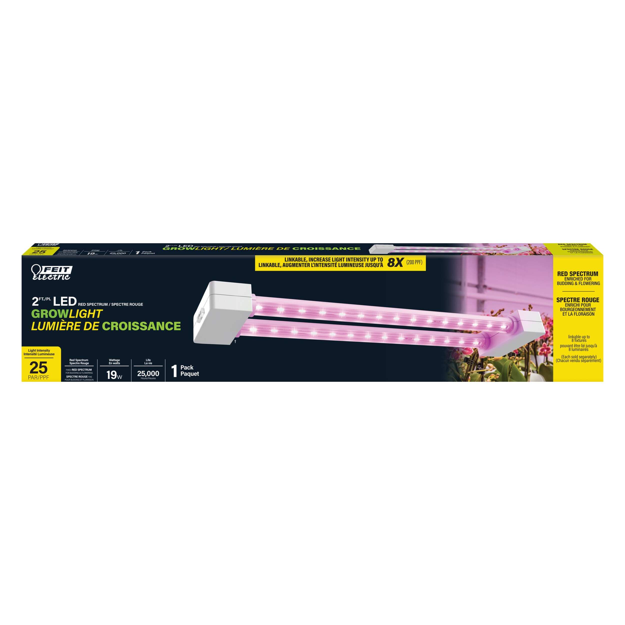 Ampoule à DEL à spectre complet non variable pour croissance des plantes Feit Electric, spectre rouge, 19 W, 2 pi Front_Flat