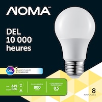 Ampoules pour projecteur à DEL non variable à culot E26 NOMA A19, 800 lumens, blanc chaud, 60 W, paq. 8 Front_Flat