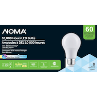 NOMA A19 E26 Base Non-Dimmable LED Light Bulbs, 800 Lumens, Daylight, 60W, 8-pk Front_Flat