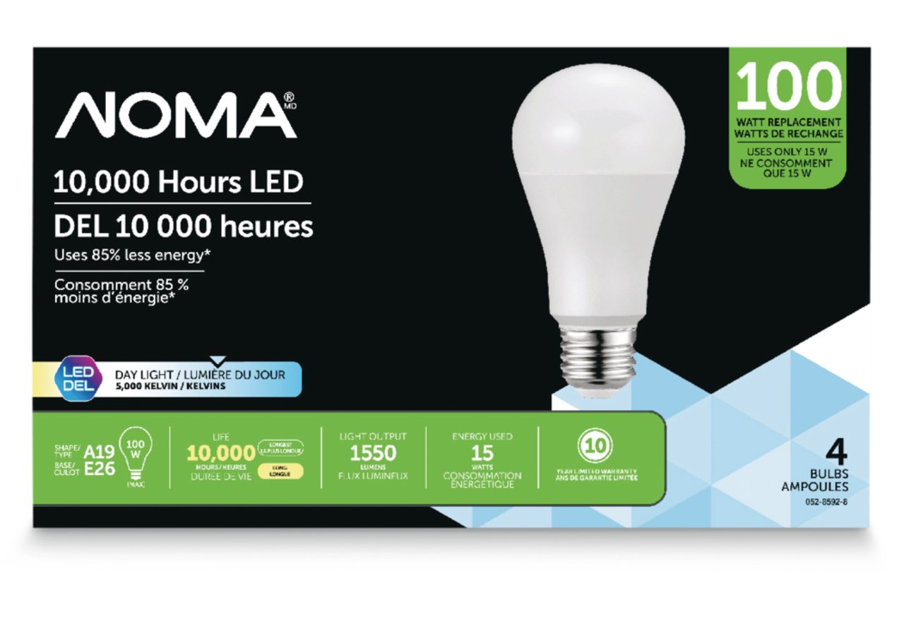 NOMA A19 E26 Base Non-Dimmable LED Light Bulbs, 1550 Lumens