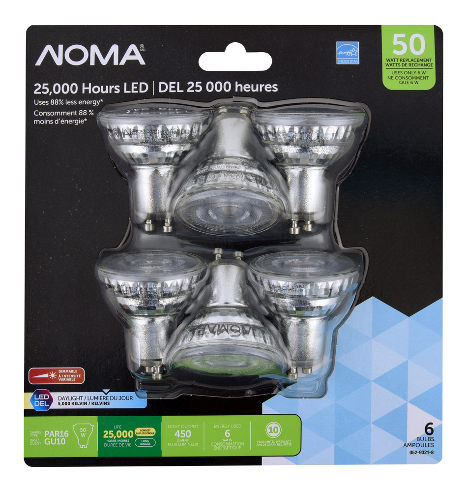 NOMA PAR16 GU10 Base Dimmable LED Flood Light Bulbs, 5000K, 450 Lumens