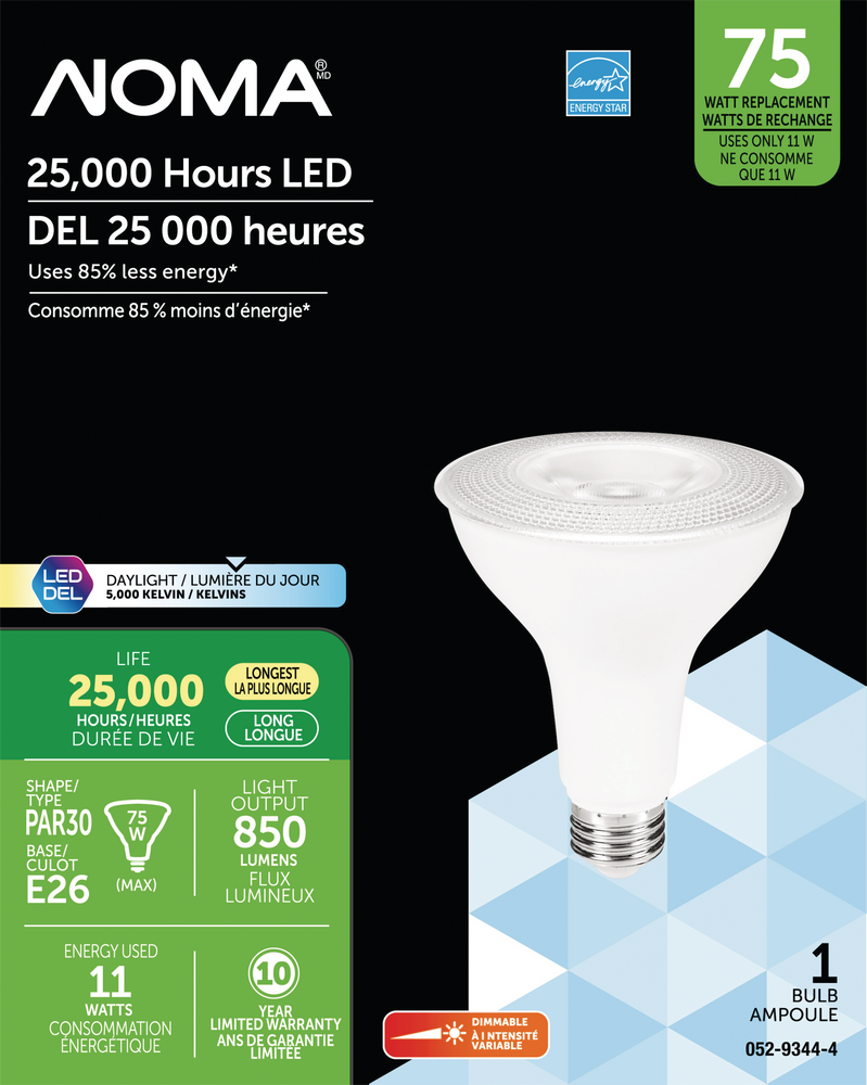 NOMA PAR30 E26 Base Household Dimmable LED Flood Light Bulb, 5000K, 850