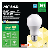 NOMA A19 E26 Base Dimmable LED Light Bulbs, 800 Lumens, Warm White, 60W, 2-pk Front_Elevated