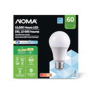 NOMA A19 E26 Base Dimmable LED Light Bulbs, 5000K, 800 Lumens, Daylight, 60W, 2-pk