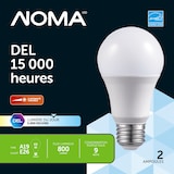 Ampoules à DEL à culot E26 à intensité variable NOMA A19, 5000K, 800 lumens, lumière du jour, 60 W, paq. 2 Front_Flat