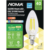 NOMA B10 E12 Base Dimmable LED Light Bulbs, 2700K, 350 Lumens, Warm White, 40W, 2-pk Front_Flat
