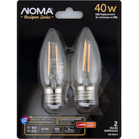 NOMA Designer Series B10 E26 Dimmable LED Filament Light Bulbs, Warm White, 40W, 2-pk Front_Flat