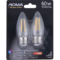 NOMA Designer Series B10 E26 Base Dimmable LED Filament Light Bulbs, Cool White, 60W, 2-pk Front_Flat