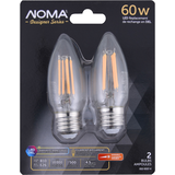 NOMA Designer Series B10 E26 Base Dimmable LED Filament Light Bulbs, Warm White, 60W, 2-pk Front_Flat