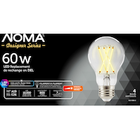 NOMA A19 E26 Base Dimmable LED Filament Light Bulbs, 800 Lumens, Cool White, 60W, 4-pk