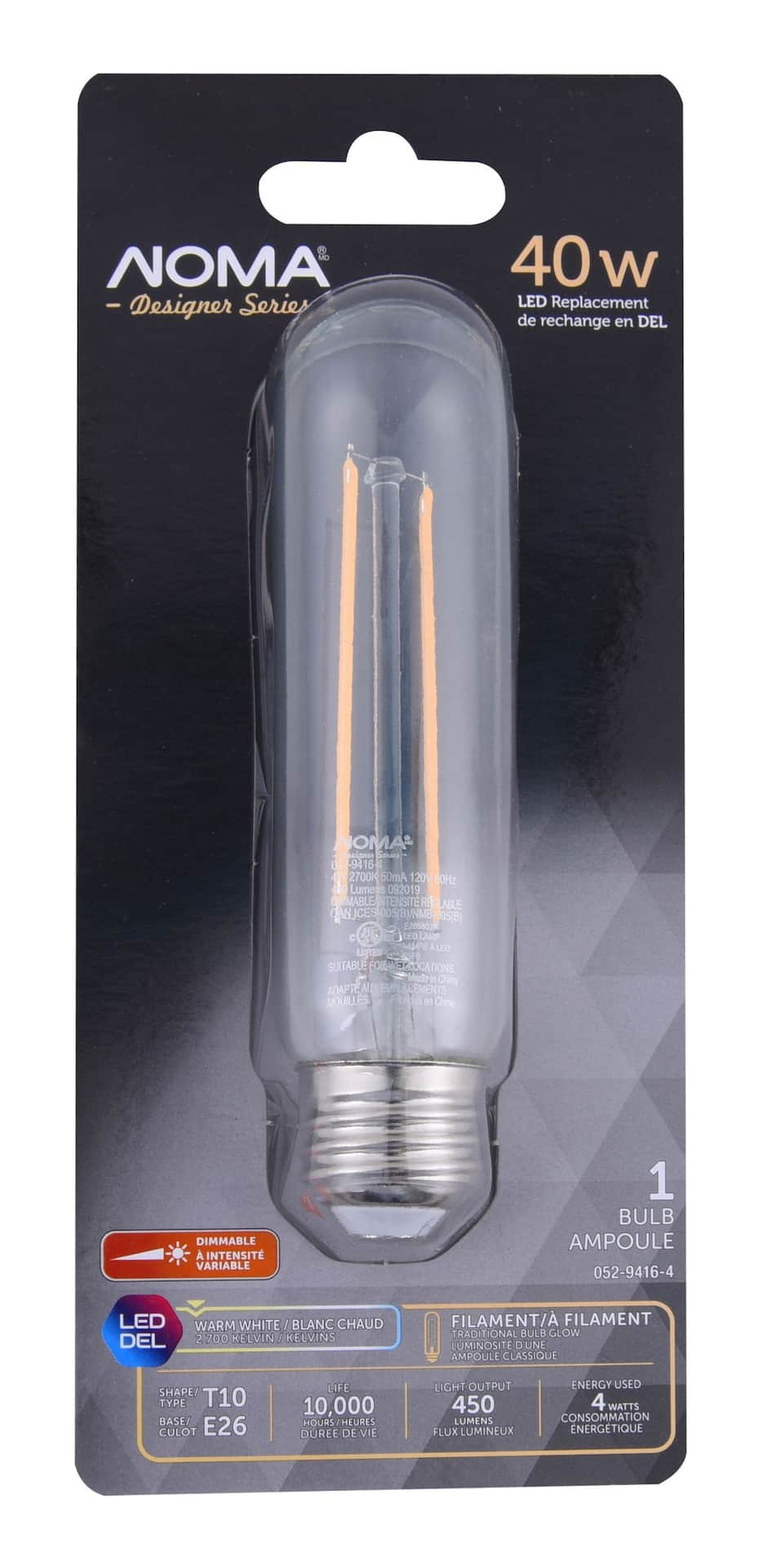 NOMA T10 E26 Base Dimmable LED Filament Light Bulb 450 Lumens