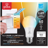 Globe Electric Duo A19 E26, Dimmable LED Light Bulb, 800 Lumens, Tunable White, 60W, 2-pk Front_Flat