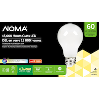 NOMA A19 E26 Base Household Glass Dimmable LED Light Bulbs, 800 Lumens, Warm White, 60W, 4-pk Front_Flat