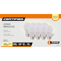 NOMA A19 E26 Base Household Non-Dimmable LED Light Bulbs, 1500 Lumens, Warm White, 100W, 8-pk Front_Flat